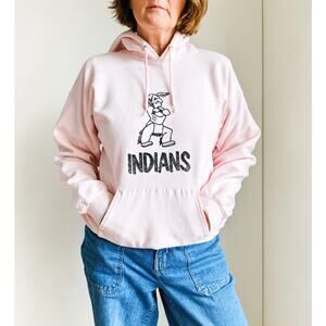 Vintage Graphic Sweatshirt Vintage Mascot Iron on Pink Size L Womens Indians
